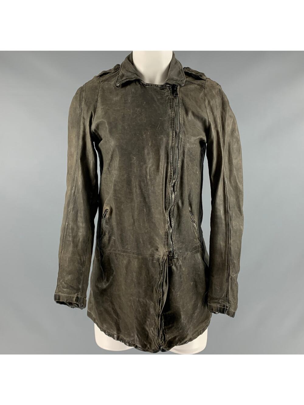 GIORGIO BRATO Size 6 Grey Leather Distressed Zip Up Jacket